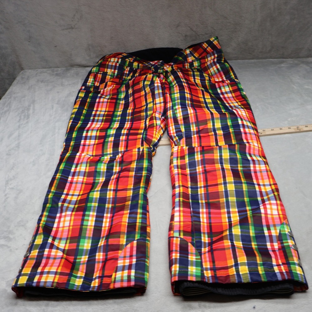 Obermeyer Snow Pants Women 18 Orange Plaid Insulated Ski Winter Outdoor 39x31